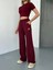 Osy Modal Yumuşak Dokulu Kumaş Nakış Işlemeli Rahat Bol Paça Eşofman Pantalon - Bordo 1
