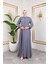 Yaka ve Bel Nakış Detaylı Ferace - Gri / F0143 3