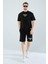 Erkek Yarım Oversize Ön Arka Criminal Life Yazı Baskılı Pamuklu T-Shirt/şort Alt Üst Takım 1