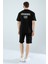 Erkek Yarım Oversize Ön Arka Criminal Life Yazı Baskılı Pamuklu T-Shirt/şort Alt Üst Takım 3
