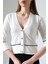 Bagh Kadın Yazlık Ajurlu Truvakar Kollu Şık Düğmeli Arabiyeli (Over Waist) Kısa Hırka - Ekru 4