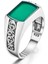 925 Ayar Gümüş Özel Kesim Yeşil Akik Taşlı Erkek Yüzük 2