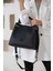 Kadın Siyah Örgülü 4 Bölmeli Omuz Çantası Ve El Çantası 4