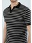 Erkek Slim Fit Kesim Enine Çizgili Y Yaka Pamuklu Likralı Yakalı Kısa Kol T-Shirt 4