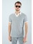 Erkek Slim Fit Kesim Enine Çizgili Y Yaka Pamuklu Likralı Yakalı Kısa Kol T-Shirt 3
