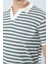 Erkek Slim Fit Kesim Enine Çizgili Y Yaka Pamuklu Likralı Yakalı Kısa Kol T-Shirt 4