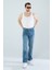 Erkek Baggy Fit Kalıp Taşlamalı Rahat Kesim Bol Paça Orta Mavi Denim Kot Pantolon 1