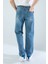 Erkek Baggy Fit Kalıp Taşlamalı Rahat Kesim Bol Paça Orta Mavi Denim Kot Pantolon 2