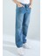 Erkek Baggy Fit Kalıp Taşlamalı Rahat Kesim Bol Paça Orta Mavi Denim Kot Pantolon 3