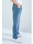 Erkek Baggy Fit Kalıp Taşlamalı Rahat Kesim Bol Paça Orta Mavi Denim Kot Pantolon 4