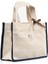 Lacivert & Ekru Kanvas Balat Tote Bag Ayarlanabilir Askılı Kadın El Ve Omuz Çantası 2