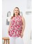 Gömlek Yaka Desenli Sıfır Kol Büyük Beden Bluz Fuşya 1