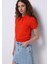 Slim Fit Polo Yaka Düz Kadın Kirmizi Kısa Kol Tişört 1