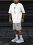 Erkek Dikey Baskılı Oversize T-Shirt Şort 2