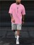 Erkek Dikey Baskılı Oversize T-Shirt Şort 1