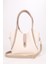 Krem Vizon Kilit Detaylı Makyaj Çantalı Uzun Askılı Kadın El Omuz Ve Çapraz Çanta 5