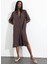 Acı Kahve Oversize Tek Düğmeli Elbise 16584 4