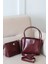 Kadın Bordo Deri Yavru Çantalı Çapraz Askılı Omuz Ve El Çantası 5