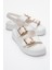 Slope Beyaz Çift Bantlı Kadın Düz Sandalet 1