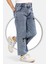 Kuromi Nakışlı-Kar Yıkamalı-Pamuklu-Mavi Kot-Denim-Jeans-Palazzo-Kız Çocuk Pantolonu 4