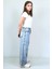 Kız Çocuk Yıldız Desenli %100 Pamuk Yüksek Bel Geniş Paça Kot PANTOLON-PNT-0053 2