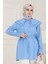 Çift Yaka Dantelli Tunik-Indigo 4