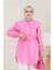 Beli Bağcık Detaylı Geniş Yaka Tunik-Pembe 4