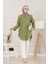 Beli Bağcık Detaylı Geniş Yaka Tunik-Yeşil 3