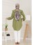 Beli Bağcık Detaylı Geniş Yaka Tunik-Yeşil 5