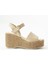 Plaza Deri Dolgu Topuk Hasır Sandalet Krem 1
