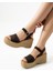 Plaza Süet Deri Dolgu Topuk Hasır Sandalet Koyu Kahve 5