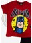 Baskılı Tişört Şort ve Batman Maskeli Kırmızı Renk Çocuk Takım 2