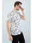 Erkek Slim Fit Kesim Çapa Desenli Dijital Baskılı Apaş Yaka Pamuklu Kısa Kol Gömlek 2