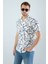Erkek Slim Fit Kesim Çapa Desenli Dijital Baskılı Apaş Yaka Pamuklu Kısa Kol Gömlek 2
