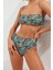 Moda Leopar Atma Kap Straplez Yüksek Bel Hipster Yeşil Straplez Yüksek Bel Hipster Bikini Takımı 1