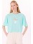 D5SL-TST3508 Mint Bisiklet Yaka Relaxed Baskılı Kadın T-Shirt 3