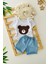 Ayıcık Panç Işlemeli Yumuşak Kotlu Unisex Bebe 2 li takım - Mavi 1