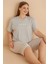 Kadın Büyük Beden Kısa Kol Kapri Mürdüm Pijama Takımı 50503-771 1