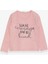 Kız Çocuk Uzun Kollu Tişört Simli Yazı Baskılı 3-7 Yaş, Somon Melanj 1
