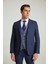 Slim Fit Lacivert Armürlü Mono Yaka Viskonlu Takim Elbise Kombinli 1