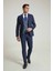 Slim Fit Lacivert Armürlü Mono Yaka Viskonlu Takim Elbise Kombinli 2