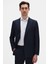 Slim Fit Lacivert Çizgili Kruvaze Takim Elbise 5