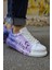 Bağcıklı Baskılı Erkek Spor Ayakkabı Beyaz Mor 2