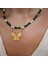 Rajewelery Yeşil Cam Boncuklu Gerçek Inci ve Altın Kaplama Kelebek Kolye 5
