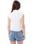 Kadın Beyaz Dik Yaka Kısa Kollu Büzgü/Drape Detaylı Fitted/Vücuda Oturan Asimetrik Örme Bluz 3