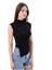 Kadın Siyah Dik Yaka Kısa Kollu Büzgü/Drape Detaylı Fitted/Vücuda Oturan Asimetrik Örme Bluz 2