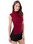 Kadın Bordo Dik Yaka Kısa Kollu Büzgü/Drape Detaylı Fitted/Vücuda Oturan Asimetrik Örme Bluz 2