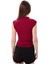Kadın Bordo Dik Yaka Kısa Kollu Büzgü/Drape Detaylı Fitted/Vücuda Oturan Asimetrik Örme Bluz 3