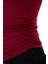 Kadın Bordo Dik Yaka Kısa Kollu Büzgü/Drape Detaylı Fitted/Vücuda Oturan Asimetrik Örme Bluz 5