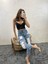 Kadın Dar Paça Yırtık Desen Orta Indigo Denim Pantolon 3
